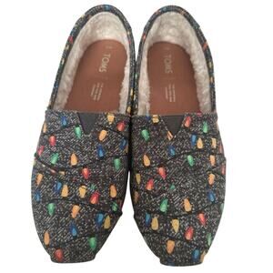 TOMS Glow in Dark Tree Lights  W 7 Charcoal Slip-on Shoes Faux Shearling lining